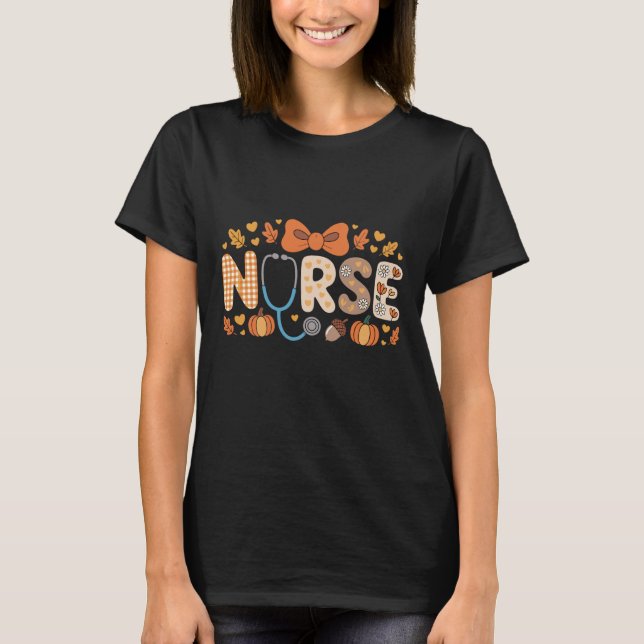 Camiseta Fall Nurse Shirts for Women Pumpkin Autumn Nurse L (Anverso)