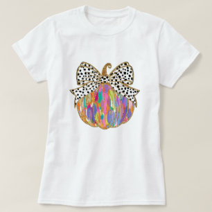 Camiseta Fall Pumpkin Bow Mujeres Purpurinas