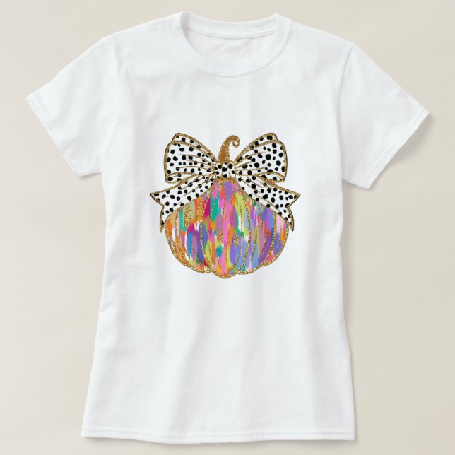 Camiseta Fall Pumpkin Bow Mujeres Purpurinas (Diseño del anverso)