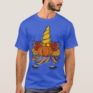 Camiseta Fall Pumpkin Unicorn Face Girls Kids Thanksgiving
