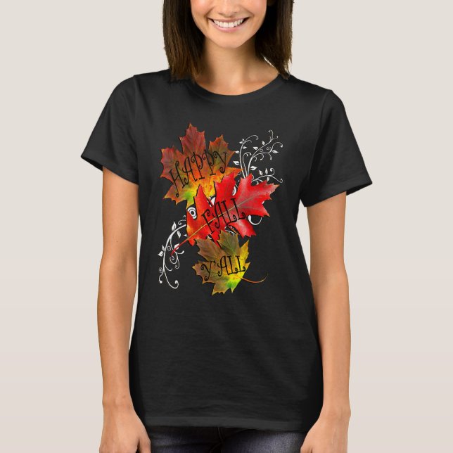 Camiseta Fall Quote Happy Fall Yall Cute Autumn Leaves (Anverso)
