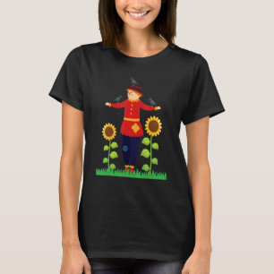 Camiseta Fall Scarecrow Sunflowers Crows Autumn Thanksgivin