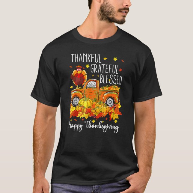 Camiseta Fall Thanksgiving Turkey Pilgrim Thankful Grateful (Anverso)