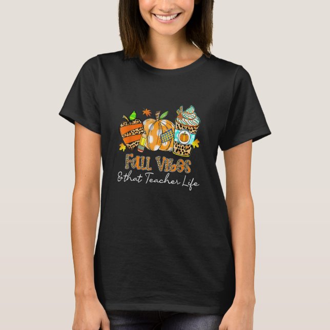 Camiseta Fall Vibes And That Teacher Life Leopard Pumpkin F (Anverso)