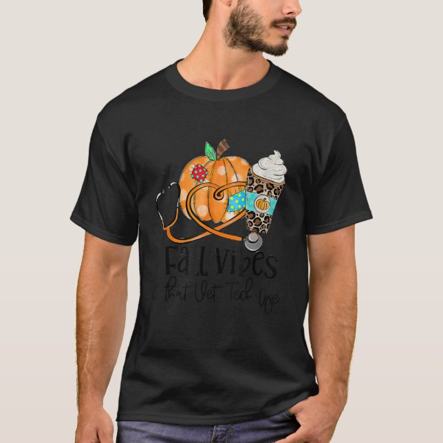 Camiseta Fall Vibes And Vet Tech Life Pumpkin Leopard Thank (Anverso)
