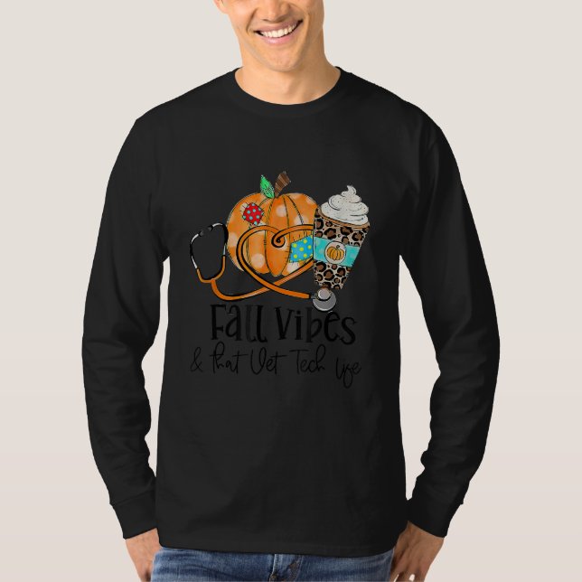 Camiseta Fall Vibes And Vet Tech Life Pumpkin Leopard Thank (Anverso)