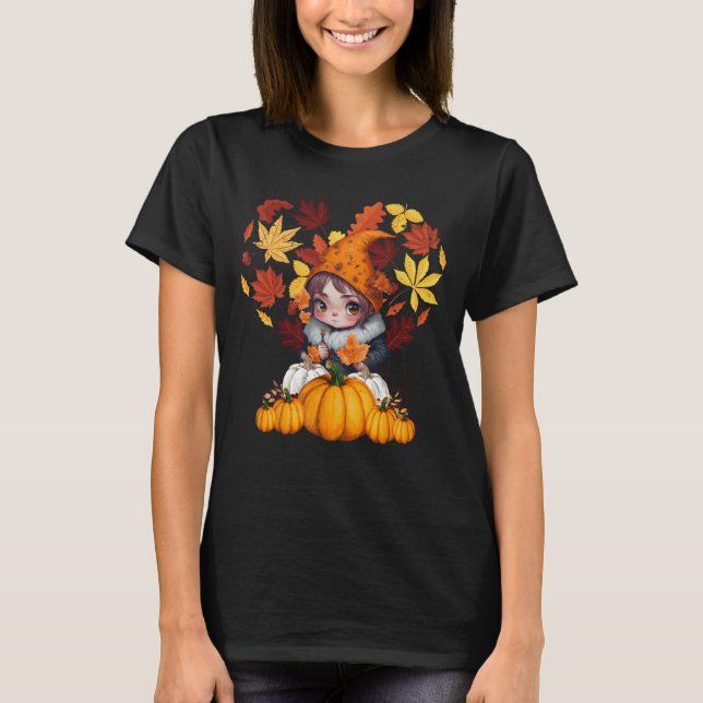 Camiseta Fall Vibes Gnome Pumpkin Heart Hello Otumt Vibes