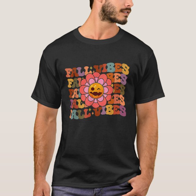 Camiseta Fall Vibes Groovy Boho Rainbow Autumn Pumpkin Dais (Anverso)