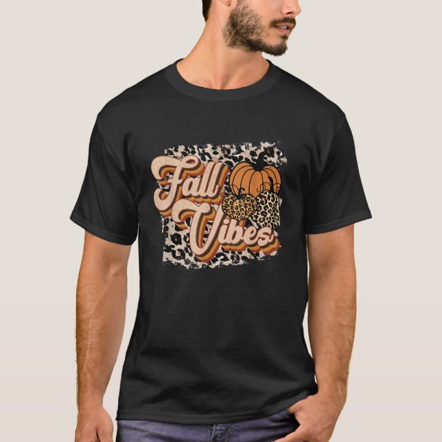 Camiseta Fall Vibes Leopard Groovy Thanksgiving Autumn For  (Anverso)