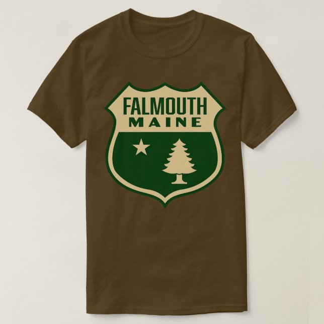 Camiseta Falmouth Maine Retro Pine Tree Shield Tan (Diseño del anverso)