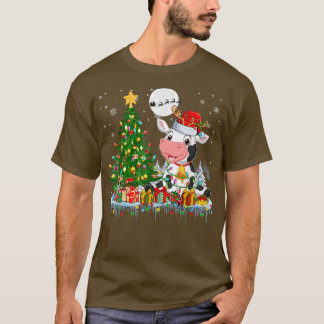 Camiseta Fam de granjero de luz de árbol de navidad de vaca