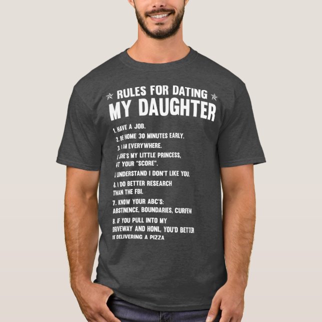 Camiseta FAMILIA 365 Reglas Para Salir Con Mi Hija Graciosa (Anverso)
