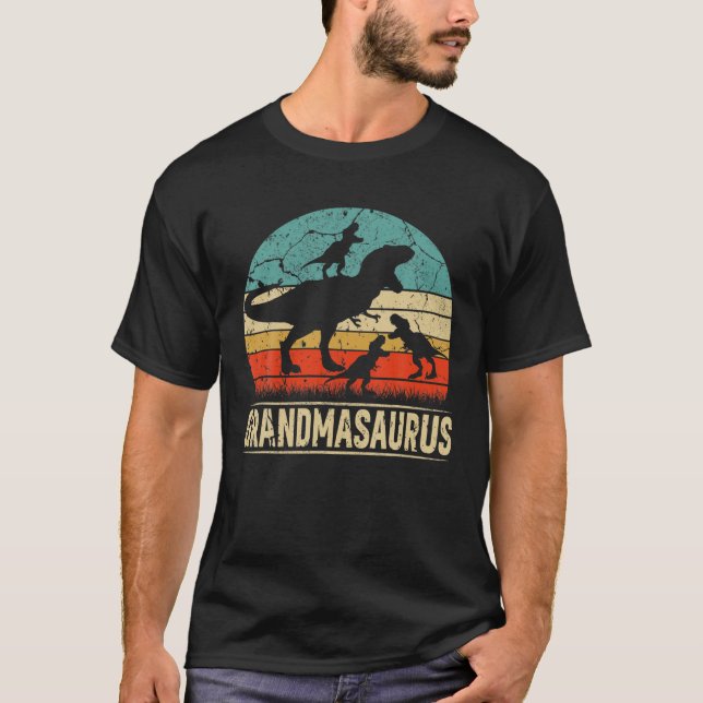 Camiseta Familia Abuela Dinosaurio T Rex Abuelo 3 Niños (Anverso)