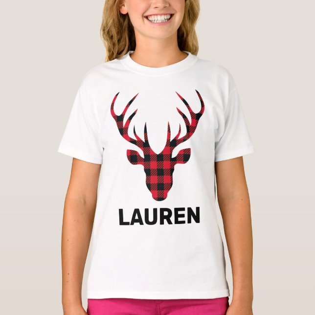 Camiseta Familia Buffalo Plaid Deer Head (Anverso)