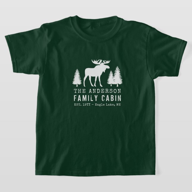 Camiseta Familia Cabina Rustic Moose Pine Trees Silhouette (Distribución)