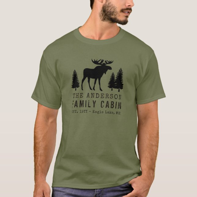 Camiseta Familia Cabina Rústica Silhouette Moose Pine Trees (Anverso)