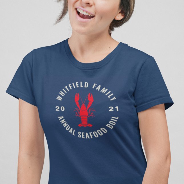 Camiseta Familia coincidente 4 de julio Personalizado de he (Family Reunion Seafood Boil Navy Blue women tees)