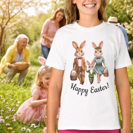 Camiseta Familia Conejo de Pascua persiguiendo huevos