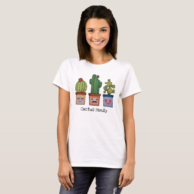 Camiseta Familia Cute Cactus En Acuarela (Anverso completo)