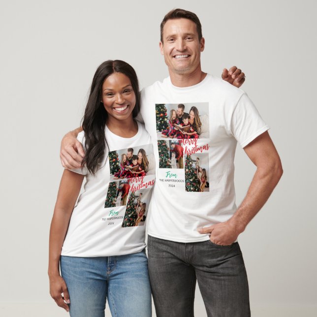 Camiseta Familia de 3 Navidades de fotografía simple y eleg (Unisexo)