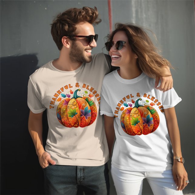 Camiseta Familia de Acción de Gracias "Agradecida y bendeci (Subido por el creador)