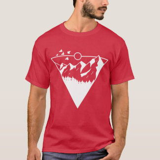 Camiseta Familia de atardecer retro de aves y montañas
