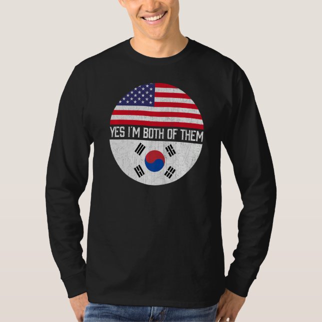 Camiseta Familia De Bandera Estadounidense Medio Surcoreana (Anverso)