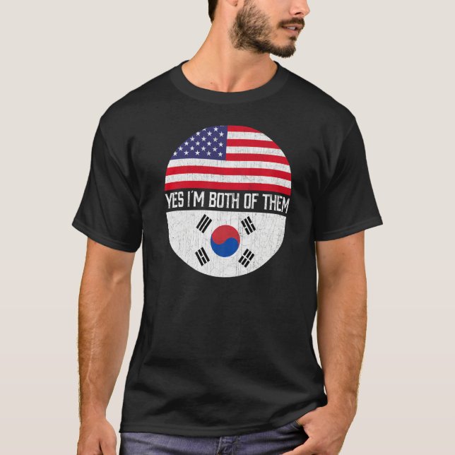 Camiseta Familia De Bandera Estadounidense Medio Surcoreana (Anverso)