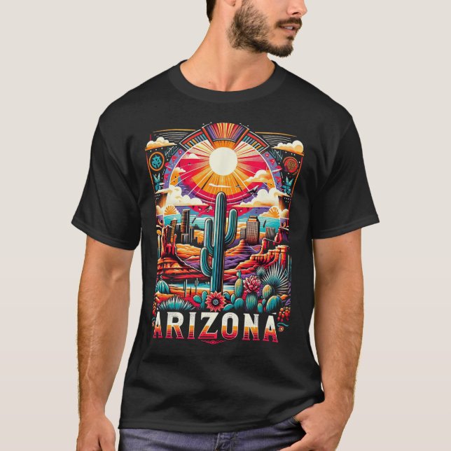 Camiseta Familia De Cactus Del Desierto Retro De Arizona (Anverso)