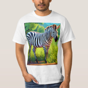 Camiseta familia de cebras pastoreando con hierba en una sa