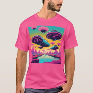Camiseta Familia de coches voladores psicodélicos con horiz