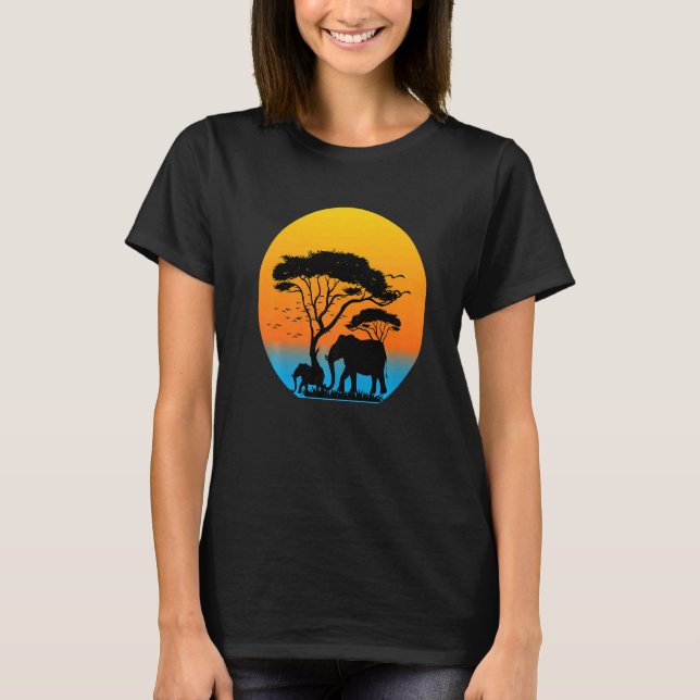 Camiseta Familia de Elefantes Retro Sunset Wild Animal Esté (Anverso)