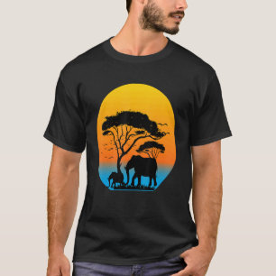 Camiseta Familia de Elefantes Retro Sunset Wild Animal Esté