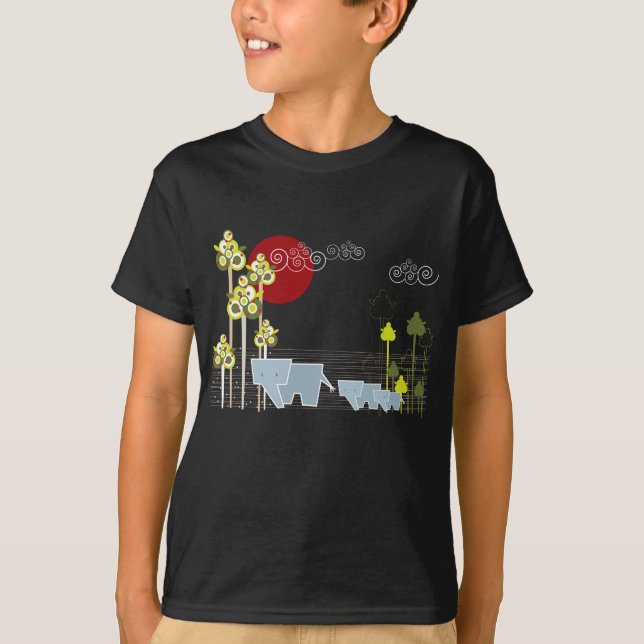 Camiseta Familia De Elefantes Whimsical En El Bosque Y Sol  (Anverso)