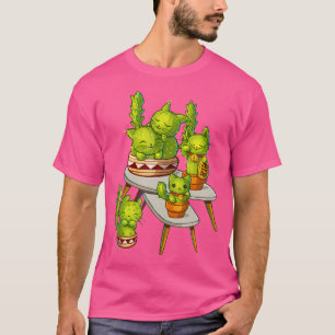 Camiseta Familia de Gatos de Cactus Botánicos de Flores Lin