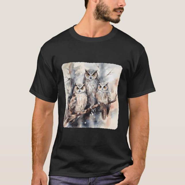 Camiseta Familia De Lechuzas En Una Familia De Lechuzas De  (Anverso)