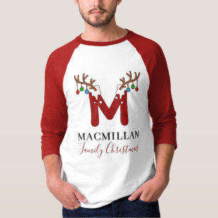 Camiseta Familia de Monograma Navideño con Cuerno de Ciervo