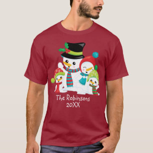 Camiseta Familia de muñeco de nieve de Navidad Mamá Papá Hi