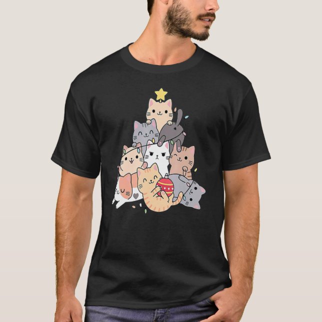 Camiseta Familia de Navidad de Navidad Cats de Árboles de N (Anverso)