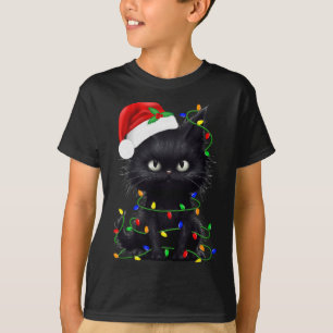 Camiseta Familia de Navidades de gato negro con pijamas