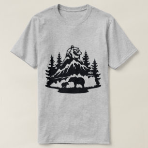 Camiseta Familia de osos entre los pinos y las montañas
