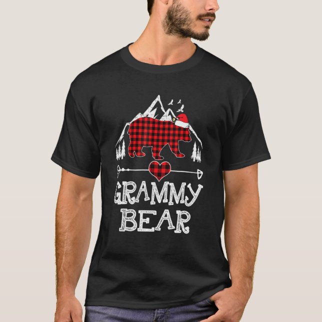 Camiseta Familia de Pajama de oso Grammy de Plaid Rojo (Anverso)