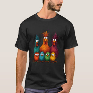 Camiseta Familia de pollos locos divertidos ansiosos granja