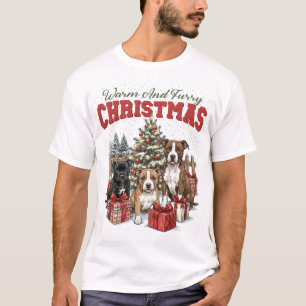 Camiseta Familia de Terrier Pit Bull Americano en Navidad