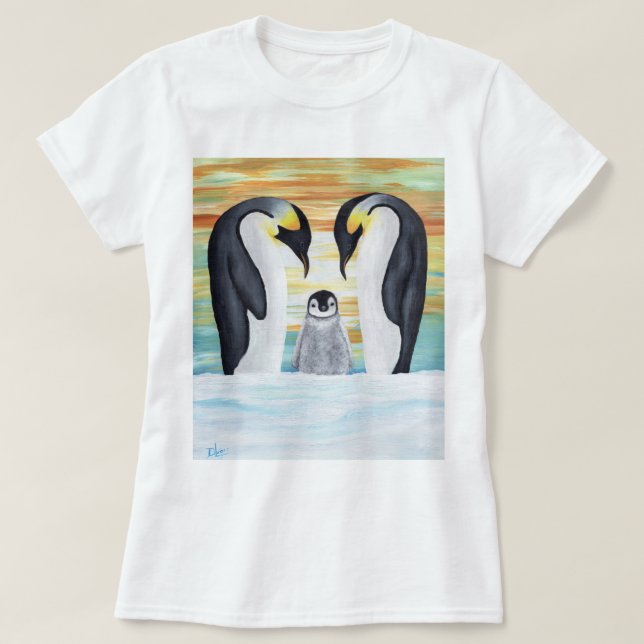 Camiseta Familia del pingüino con el pingüino del bebé (Diseño del anverso)