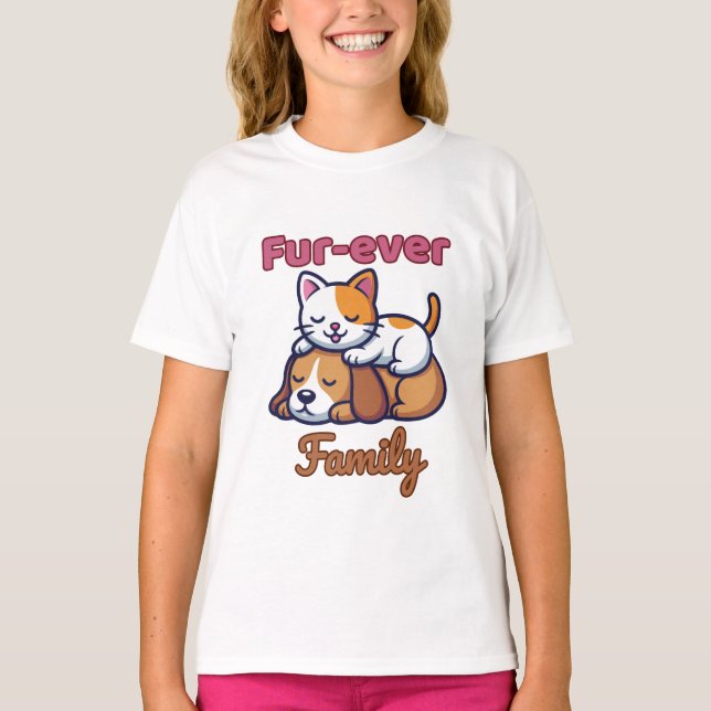 Camiseta Familia Fur‑ever - Diseño Adorable de Gato y Perro (Anverso)