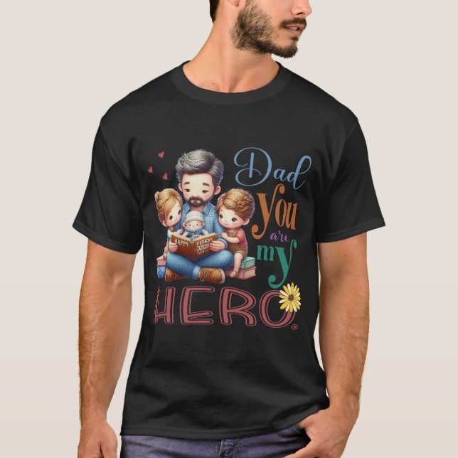 Camiseta Familia leyendo tiempo papá eres mi héroe (Anverso)