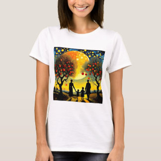 Camiseta Familia mirando al cielo nocturno