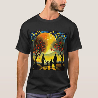 Camiseta Familia mirando al cielo nocturno