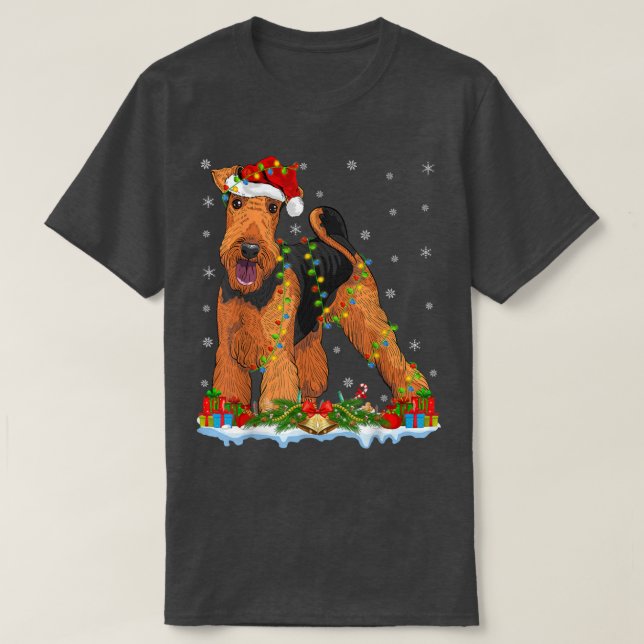Camiseta Familia navideña coincide con Santa Airedale Terri (Diseño del anverso)